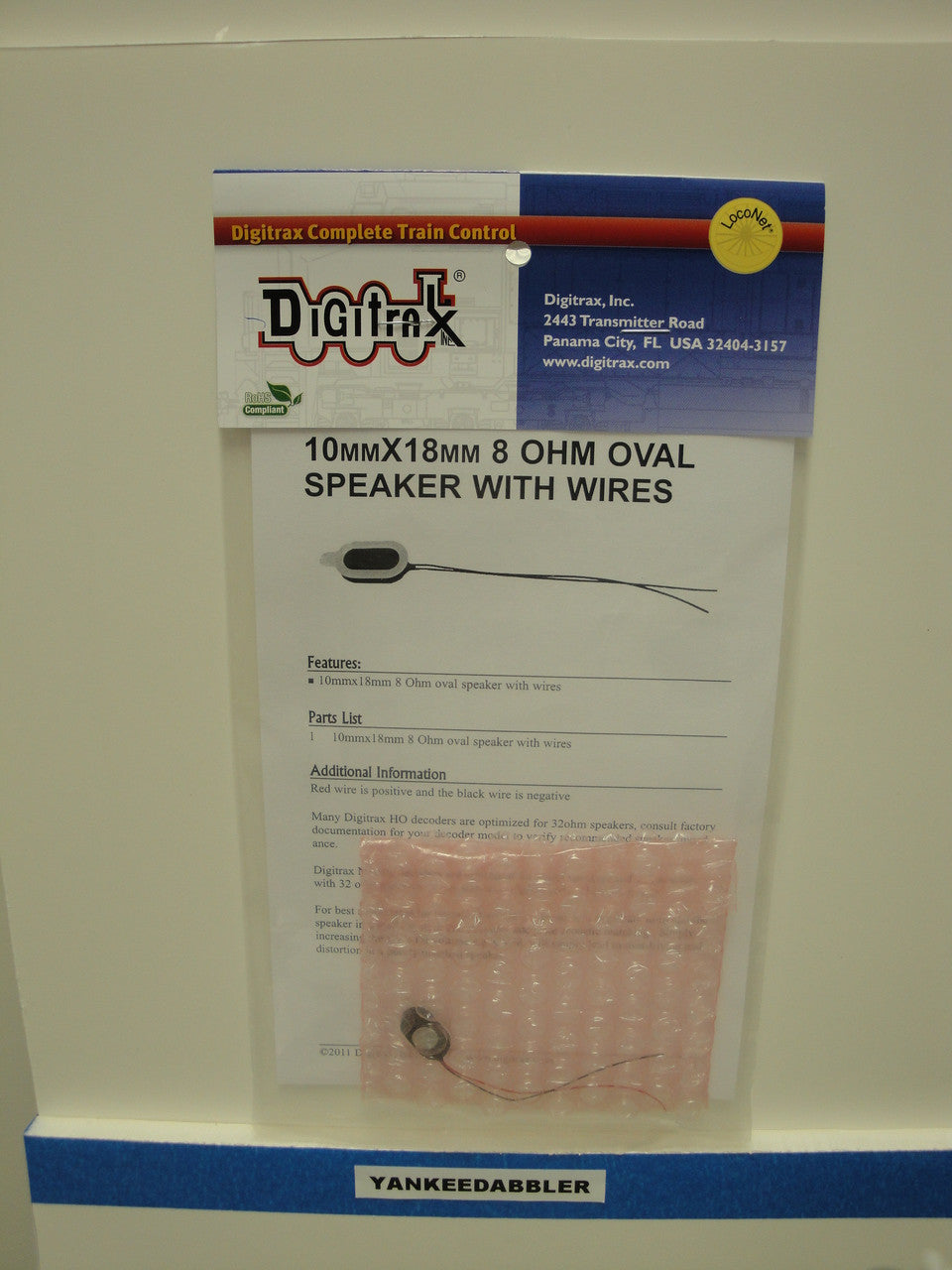 SP10188 Digitrax / Speaker w/wire Oval 8ohm  (Scale = ALL)  Part # 245-SP10188