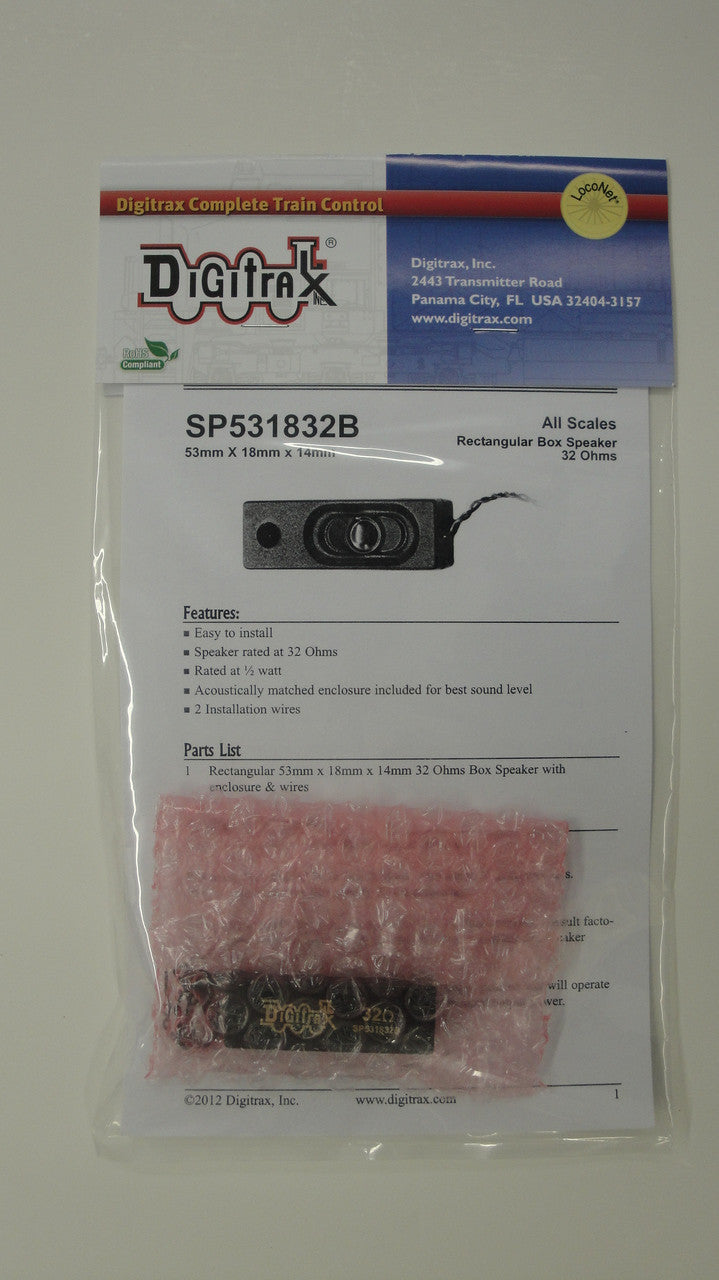 Digitrax SP531832B 32-Ohm Box Speaker w/Enclosure & Wires; All Scales