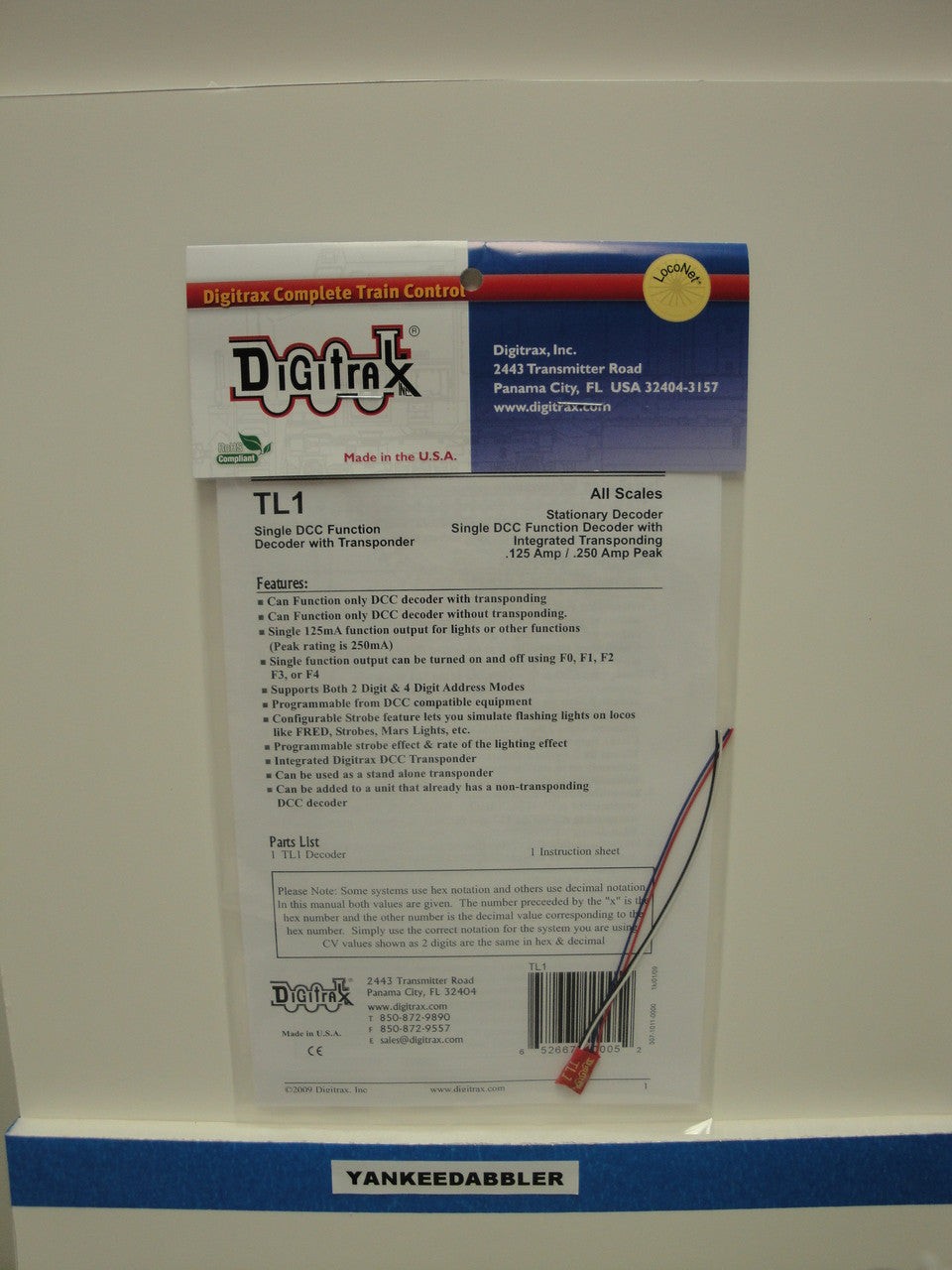 TL1 Digitrax Transponding device w/light (Scale = ALL) Part # 245-TL1