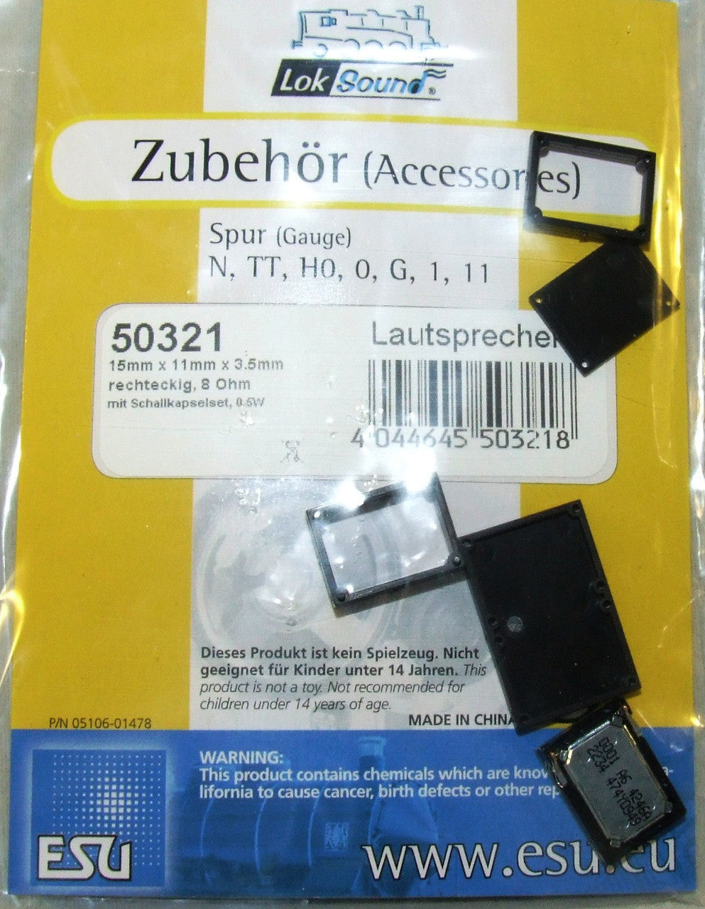 50321 (ALL-SCALES) ESU-50321 Speaker 15mm x 11mm, 8 Ohms, with 4pc sound chamber kit