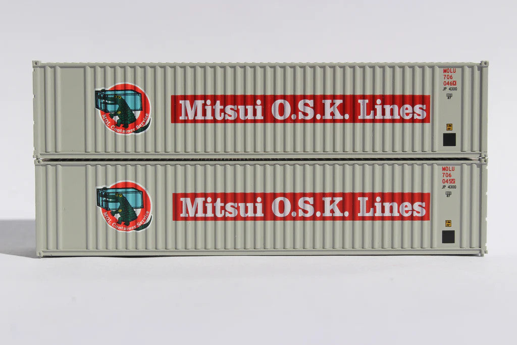 JTC MODEL TRAINS 405522 MITSUI O.S.K. LINES (MOL) 40' Standard Height 8'6 corrugated PANEL side steel containers N Scale