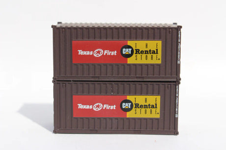 JTC MODEL TRAINS 205015 CAT Rental Store "Texas First" 20' Std. height container with Magnetic system, Corrugated-side N Scale