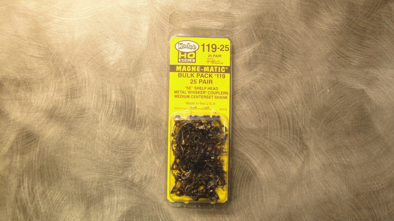 119-25 Kadee / bulk pack of 25 pair #119 SE Shelf Type All-Metal Whisker(R) Self-Centering Knuckle Couplers - Medium Centerset  (HO Scale) Part # 38