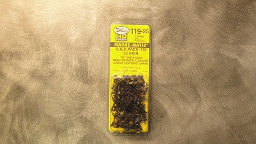 119-25 Kadee / bulk pack of 25 pair #119 SE Shelf Type All-Metal Whisker(R) Self-Centering Knuckle Couplers - Medium Centerset  (HO Scale) Part # 38
