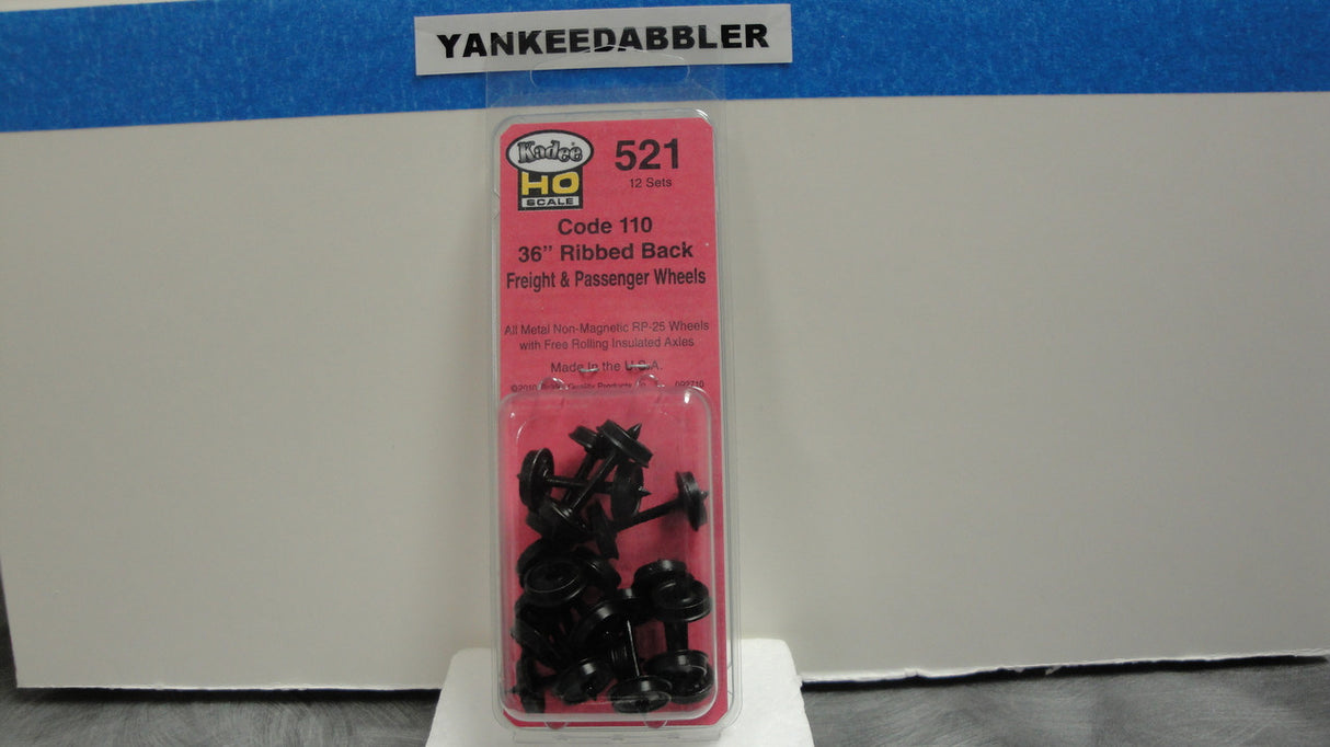 521 Kadee / 36" Diameter Ribbed Back Code 110 "Standard" Wheelsets Package of 12  (HO Scale) Part # 380-521