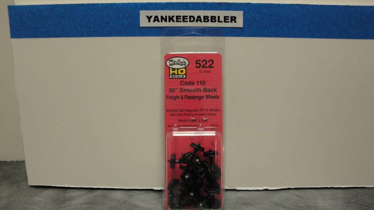 522 Kadee / 36" Diameter Smooth Back Code 110 "Standard" Wheelsets Package of 12  (HO Scale) Part # 380-522
