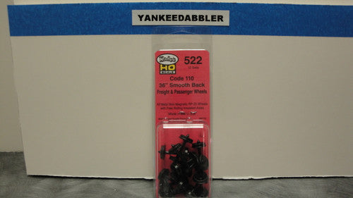 522 Kadee / 36" Diameter Smooth Back Code 110 "Standard" Wheelsets Package of 12  (HO Scale) Part # 380-522