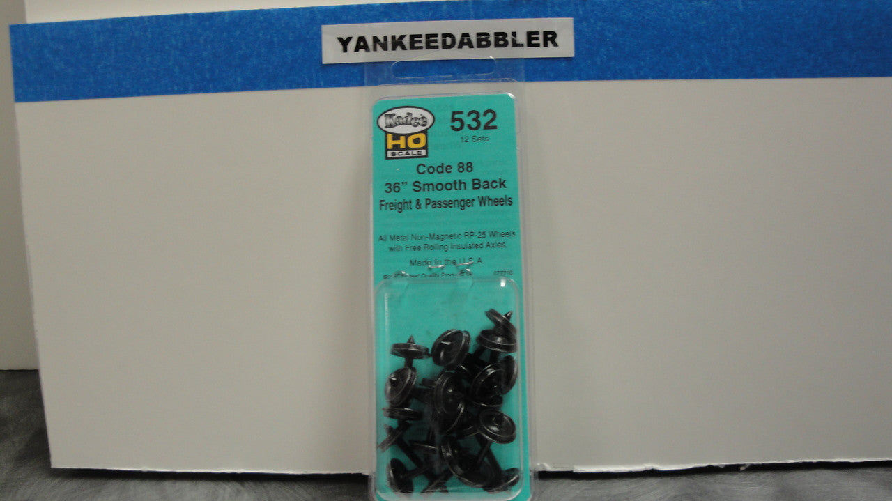 532 Kadee / 36" Diameter Smooth Back Code 88 "Semi-Scale" Wheelsets Package of 12  (HO Scale) Part # 380-532