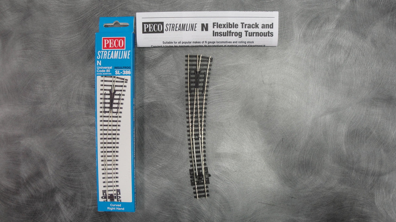 Peco SL-386 N Scale Right Hand Insulfrog Turnout 36/18" Radius