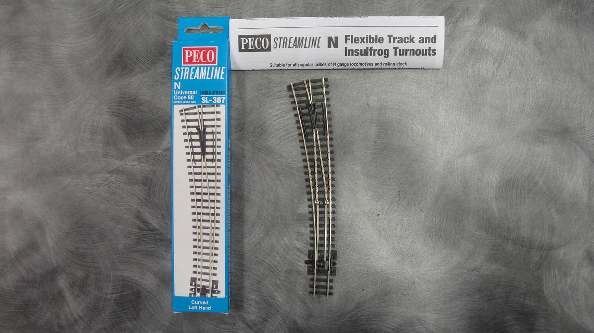 Peco SL-387 N Scale Left Hand Insulfrog Code 80 Turnout 36/18" Radius