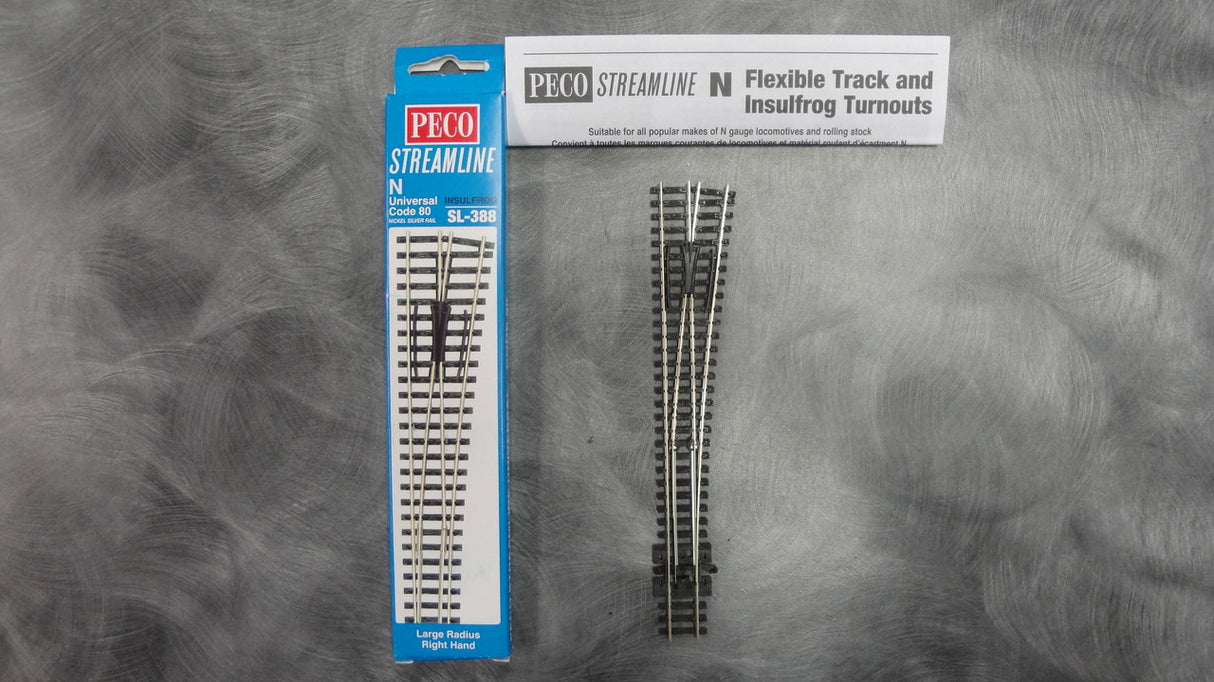 Peco SL-388 N Scale Long Radius Right Hand Insulfrog Turnout Code 80