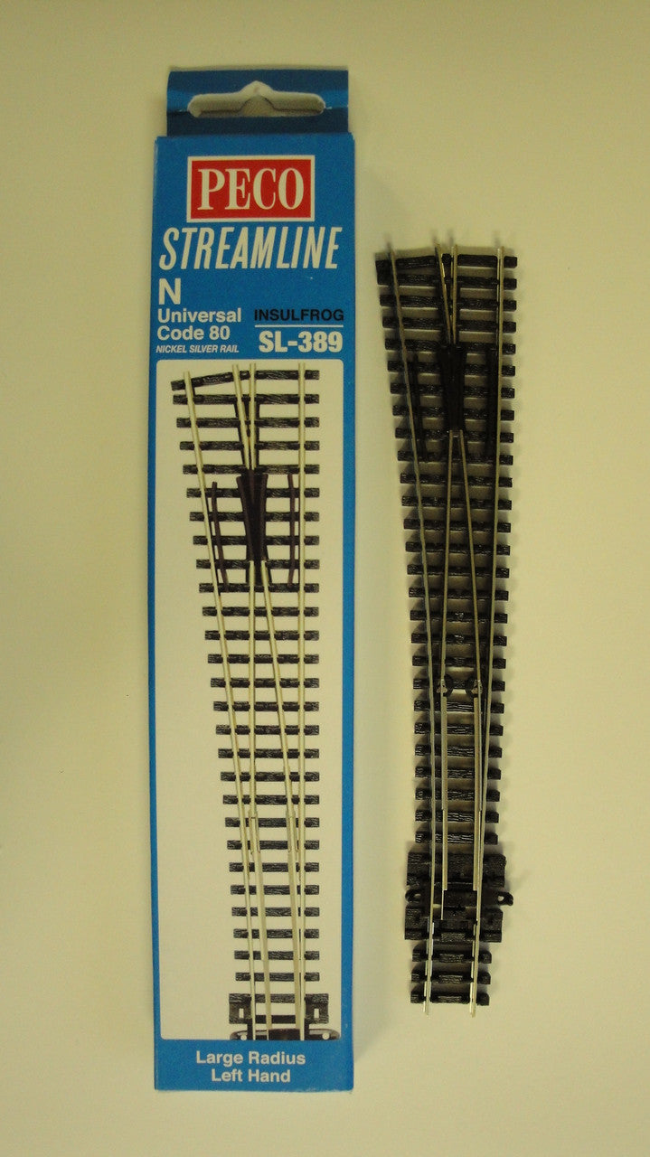 Peco SL-389 N Scale Long Radius Left Hand Insulfrog Turnout Code 80