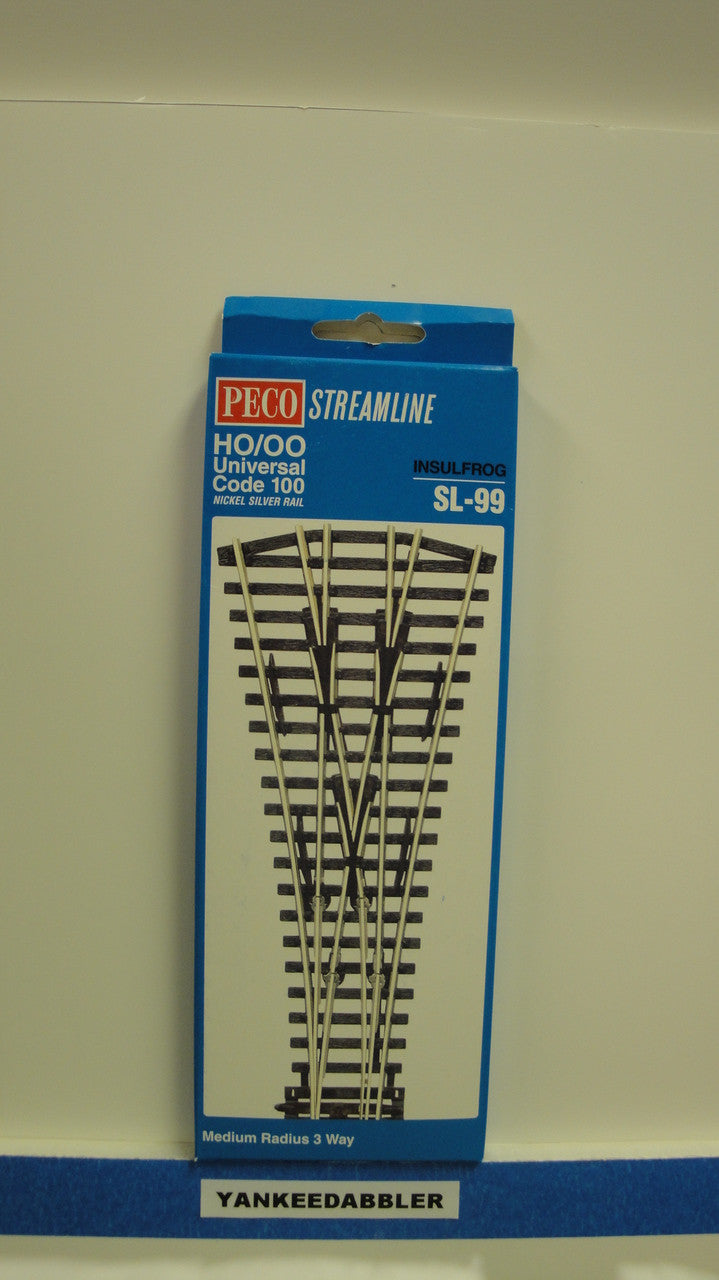 SL-99 Peco / SL-99 HO Code 100 3-Way Medium Radius Insulfrog Turnout (SCALE=HO ) P Part # PCO-SL-99