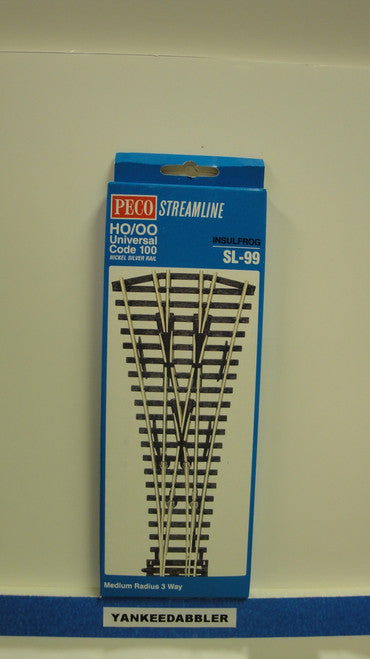 SL-99 Peco / SL-99 HO Code 100 3-Way Medium Radius Insulfrog Turnout (SCALE=HO ) P Part # PCO-SL-99