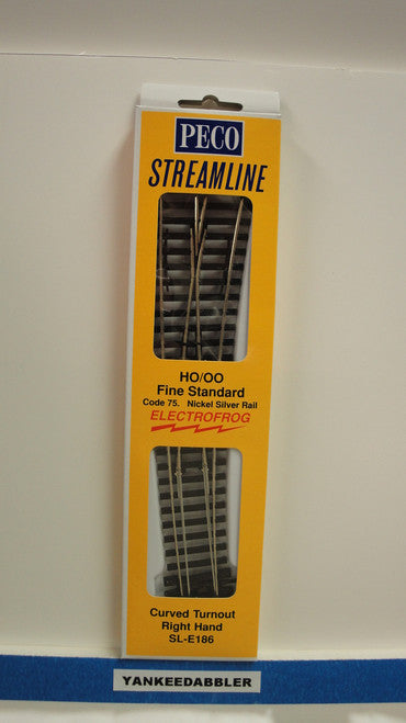 SL-E186 Peco / SL-E186 Code 75 Right-Hand Curved Electrofrog Turnout (SCALE=HO ) P Part # PCO-SL-E186