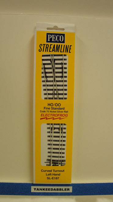 SL-E187 Peco / SL-E187 Code 75 Left-Hand Curved Electrofrog Turnout (SCALE=HO ) P Part # PCO-SL-E187