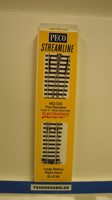 SL-E188 Peco / SL-E188 Code 75 Right-Hand Large Radius Electrofrog Turnout (SCALE=HO ) P Part # PCO-SL-E188