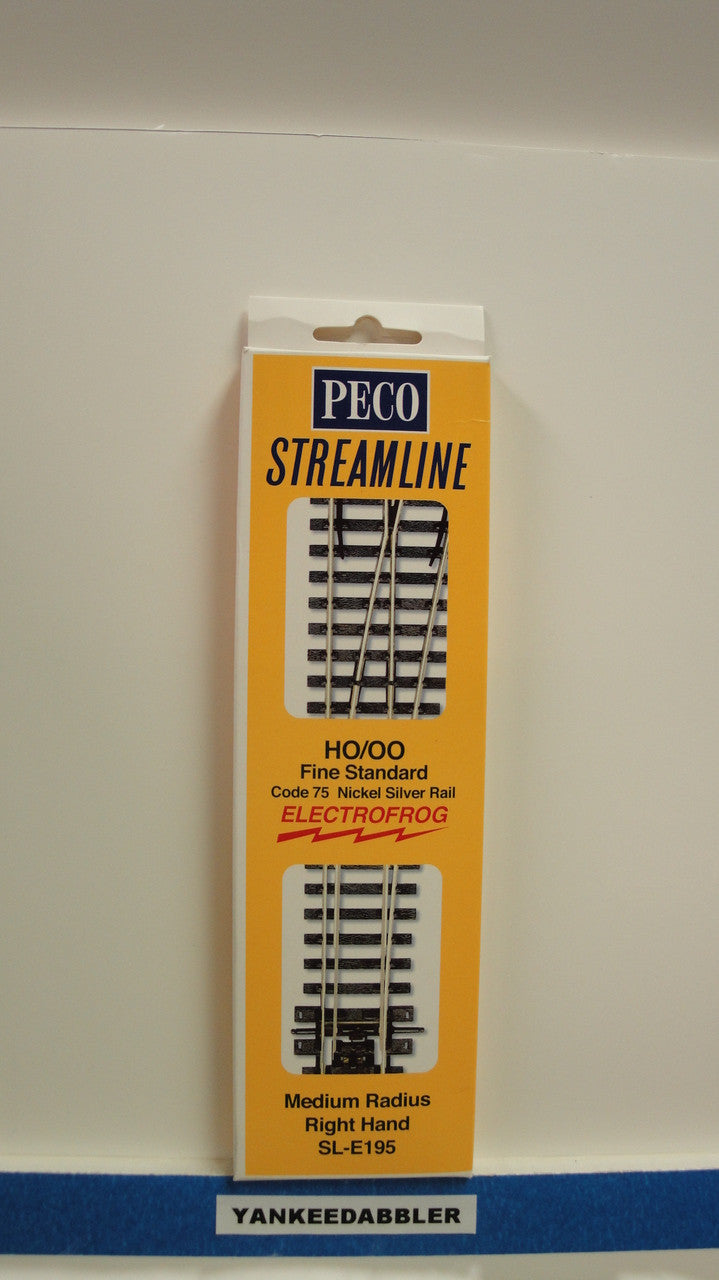 SL-E195 Peco / SL-E195 Code 75 Right-Hand Medium Radius Electrofrog Turnout (SCALE=HO ) P Part # PCO-SL-E195