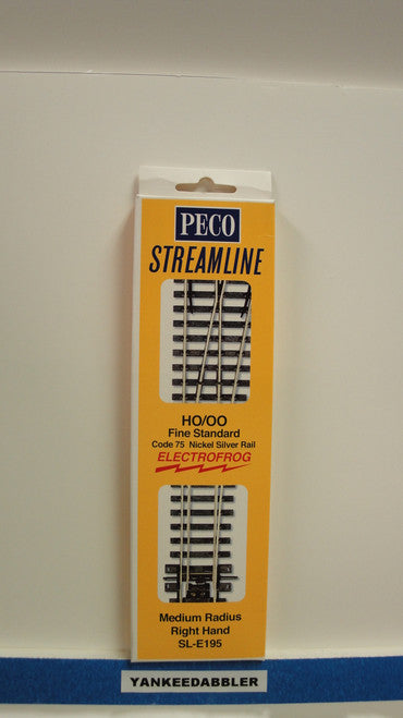 SL-E195 Peco / SL-E195 Code 75 Right-Hand Medium Radius Electrofrog Turnout (SCALE=HO ) P Part # PCO-SL-E195