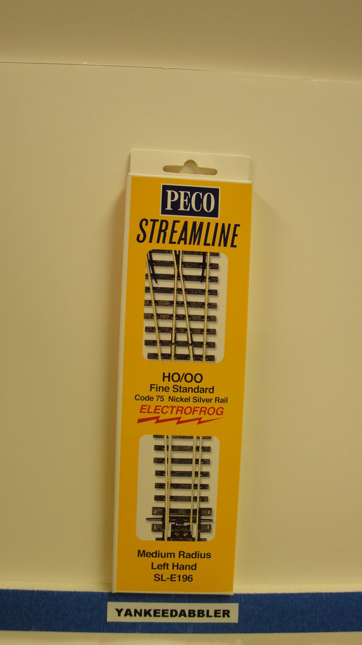 SL-E196 Peco / SL-E196 Code 75 Left-Hand Medium Radius Electrofrog Turnout (SCALE=HO ) P Part # PCO-SL-E196