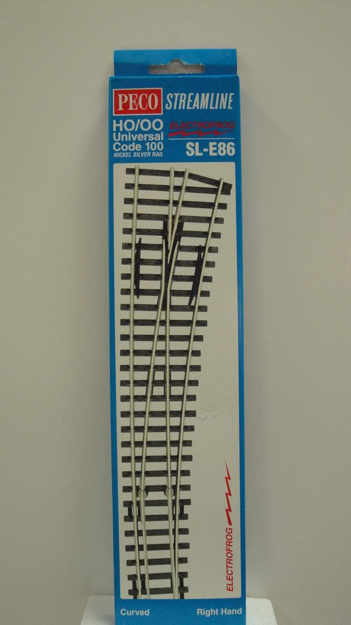 SL-E86 Peco / SL-E86 Code 100 Right-Hand Curved Electrofrog Turnout (SCALE=HO ) P Part # PCO-SL-E86