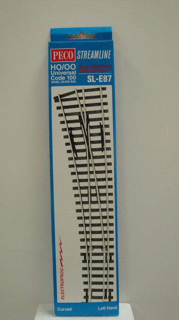 SL-E87 Peco / SL-E87 Code 100 Left-Hand Curved Electrofrog Turnout (SCALE=HO ) P Part # PCO-SL-E87