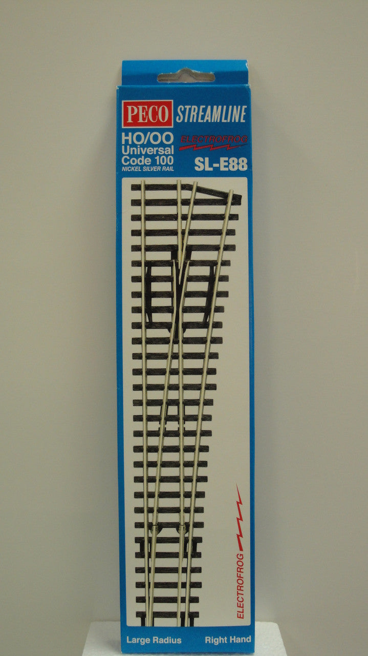SL-E88 Peco / SL-E88 Code 100 Right-Hand Large Radius Electrofrog Turnout (SCALE=HO ) P Part # PCO-SL-E88