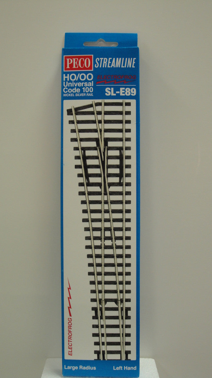 SL-E89 Peco / SL-E89 Code 100 Left-Hand Large Radius Electrofrog Turnout (SCALE=HO ) P Part # PCO-SL-E89