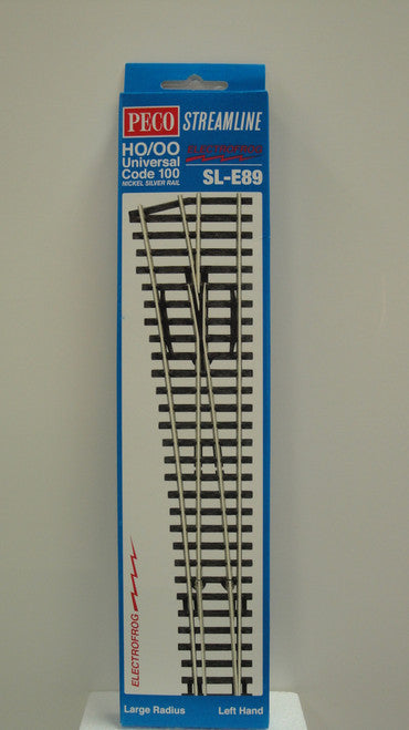 SL-E89 Peco / SL-E89 Code 100 Left-Hand Large Radius Electrofrog Turnout (SCALE=HO ) P Part # PCO-SL-E89
