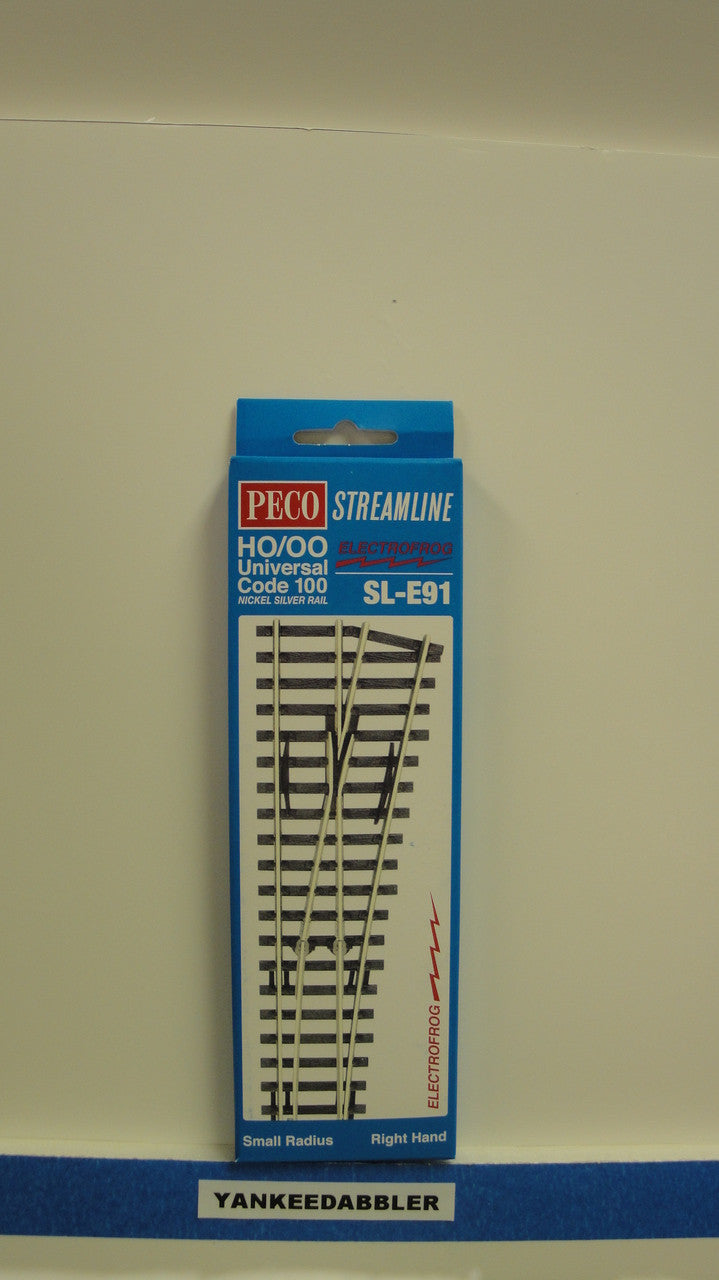 SL-E91 Peco / SL-E91 Code 100 Right-Hand Small Radius Electrofrog Turnout (SCALE=HO ) P Part # PCO-SL-E91