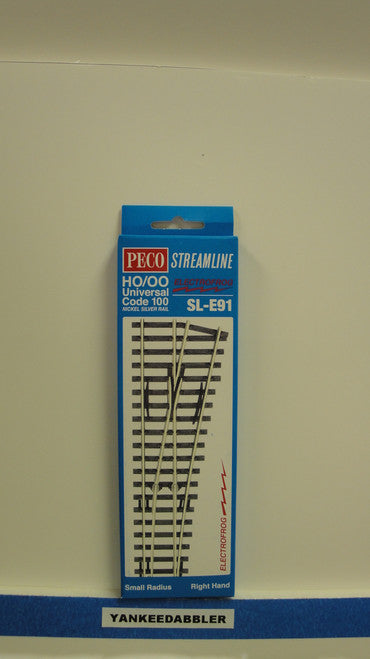 SL-E91 Peco / SL-E91 Code 100 Right-Hand Small Radius Electrofrog Turnout (SCALE=HO ) P Part # PCO-SL-E91