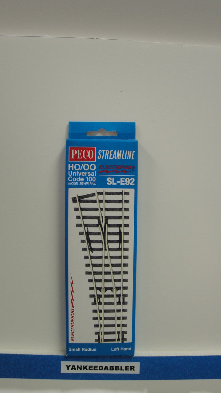 SL-E92 Peco / SL-E92 Code 100 Left-Hand Small Radius Electrofrog Turnout (SCALE=HO ) P Part # PCO-SL-E92