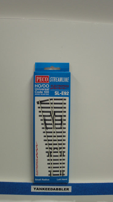 SL-E92 Peco / SL-E92 Code 100 Left-Hand Small Radius Electrofrog Turnout (SCALE=HO ) P Part # PCO-SL-E92
