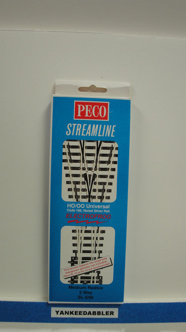 SL-E99 Peco / SL-E99 Code 100 3-Way Medium Radius Electrofrog Turnout (SCALE=HO ) P Part # PCO-SL-E99
