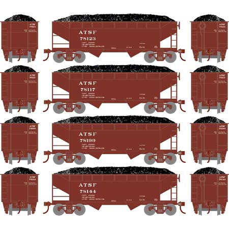 Athearn RND1281 HO 34' 2-Bay Offset Open Hopper, ATSF - Santa Fe SF #2 (4) Pack HO Scale