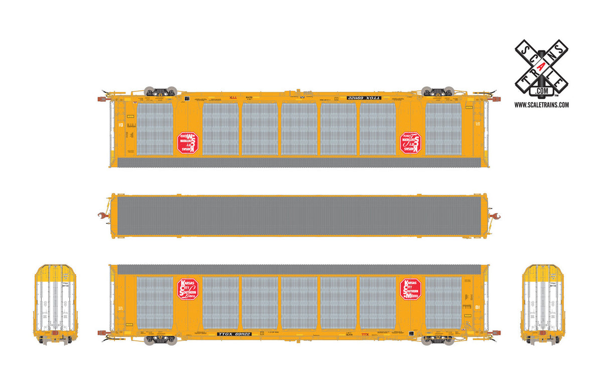 Scaletrains {SXT32152} Gunderson Multi-Max Autorack KCS - Kansas City Southern - Yellow - TTGX #691217 Rivet Counter ScaleTrains  (SCALE=HO)  Part # 8003-SXT32152