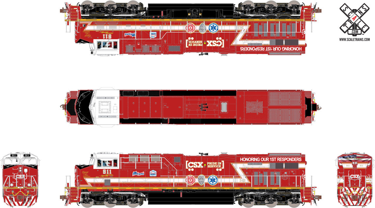 Scaletrains SXT32395-6 GE ES44AH - CSX - First Responders #911 - ESU v5.0 DCC & Sound HO Scale