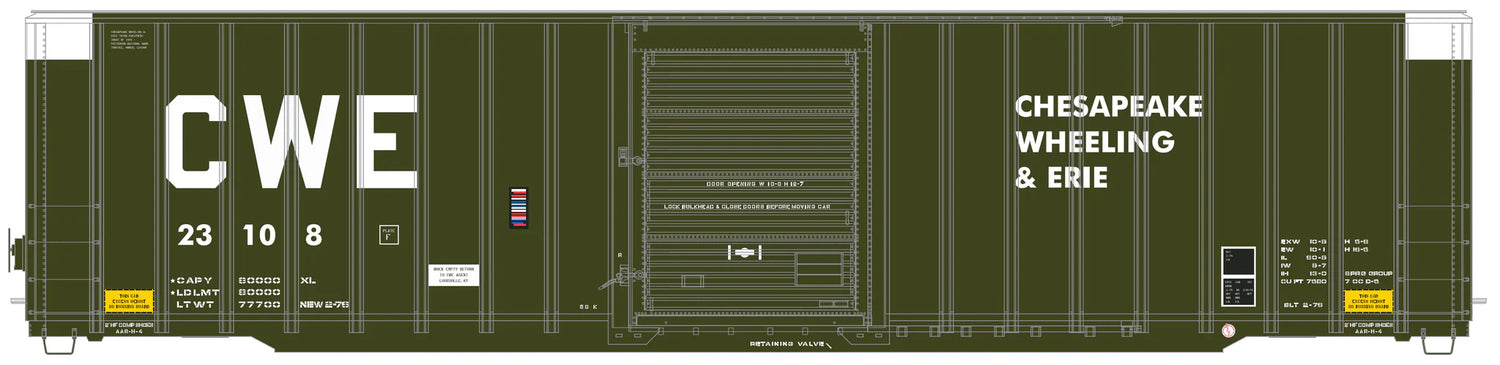 HomeShops HFB-009-002 CWE Chesapeake Wheeling & Erie #23111- ExactRail Platinum Berwick 7580 Boxcar HO Scale