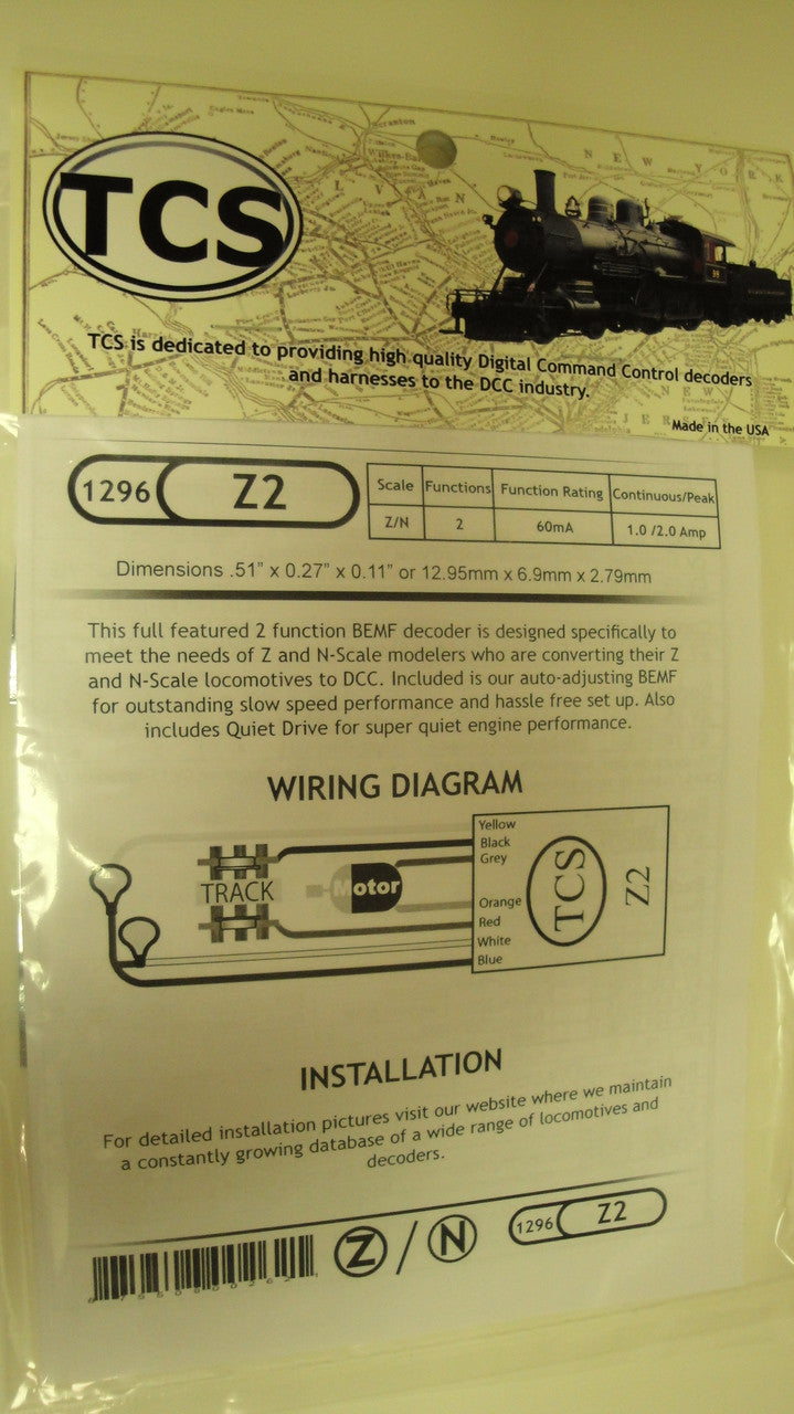 1296 Train Control System /  Z2 Decoder Tiny 2 function decoder (Scale = Z ; ALL) Part # 745-1296