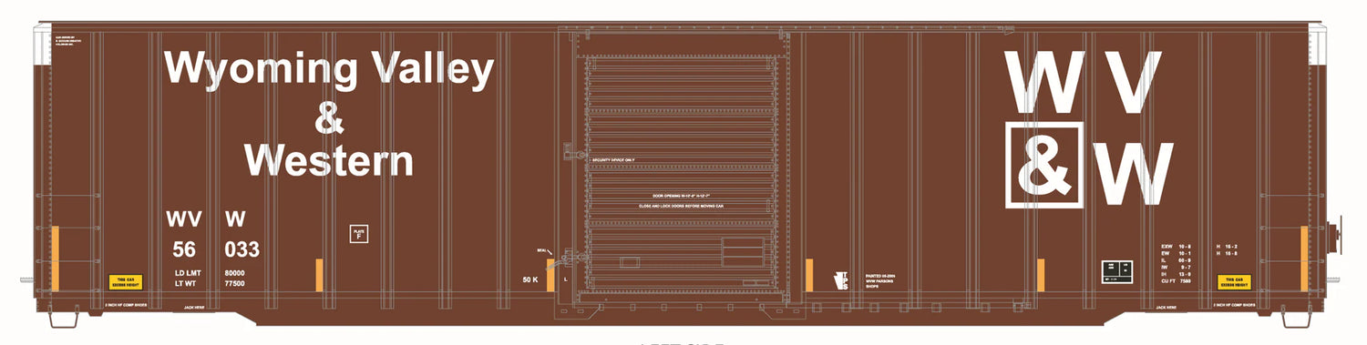 HomeShops HFB-008-002 WVW Wyoming Valley & Western #56087 - ExactRail Platinum Berwick 7580 Boxcar HO Scale