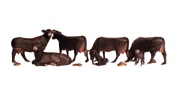 Woodland Scenics 1955 Black Angus Cows - Scenic Accents(R) -- pkg(5) HO Scale