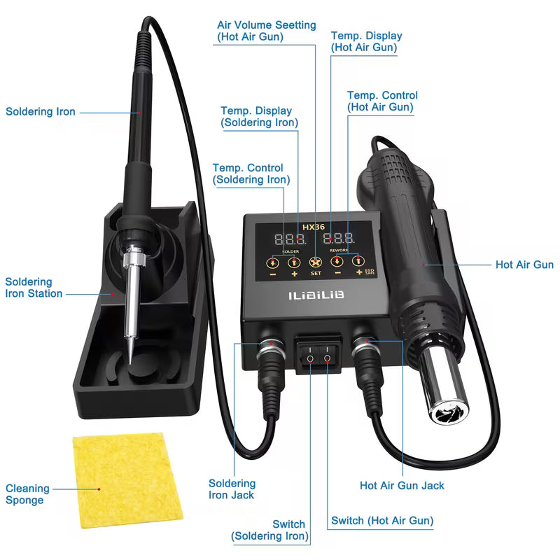 600W 2-in-1 Digital Soldering Station - Temperature Adjustable Soldering Iron And Hot Air Gun for PCB IC Rework Repair - Advanced Soldering Tools for Electronics Hobbyists And Professionals ALL Scale
