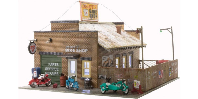 Woodland Scenics 5045 Deuce's Bike Shop - Built-&-Ready Landmark Structures(R) -- Assembled - 5 x 6" 12.7 x 15.2 cm HO Scale