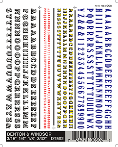 Woodland Scenics 502 Dry Transfer Alphabet & Number Sets -- Betton & Windsor Type Faces (blue, yellow, white w/black shadow) A Scale