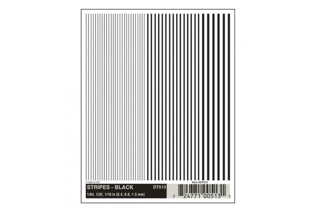 Woodland Scenics 513 Dry Transfer Alphabet & Number Sets -- Stripes - Black 1/64, 1/32 & 1/16" A Scale