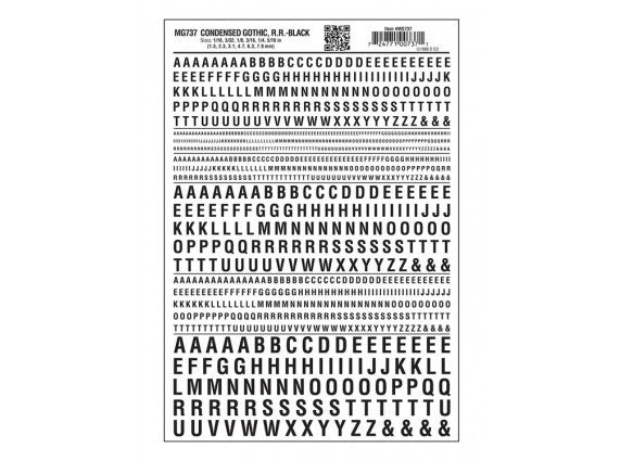 Woodland Scenics 737 Dry Transfer Alphabet & Numbers - Condensed Railroad Gothic -- Black A Scale