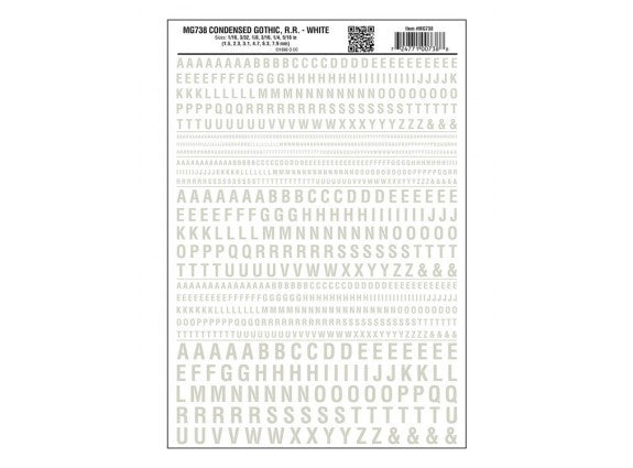 Woodland Scenics 738 Dry Transfer Alphabet & Numbers - Condensed Railroad Gothic -- White A Scale
