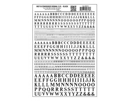 Woodland Scenics 718 Dry Transfer Alphabet & Numbers - Condensed Railroad Roman -- Black A Scale