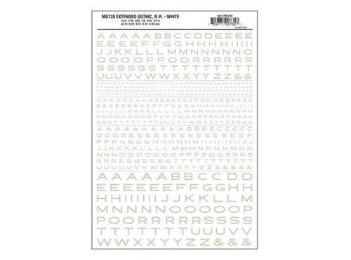 Woodland Scenics 735 Dry Transfer Alphabet & Numbers - Extended Railroad Gothic -- White A Scale