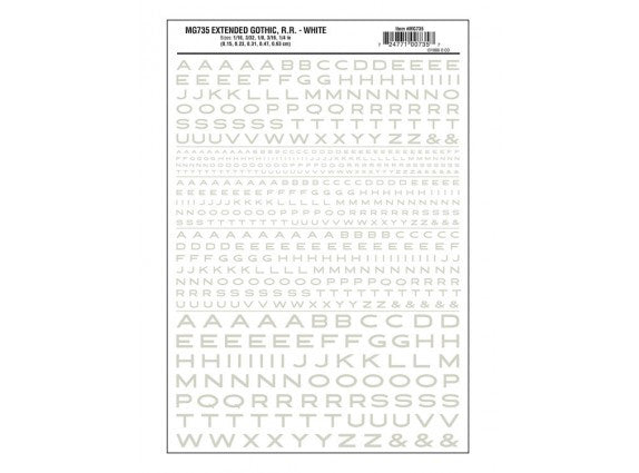 Woodland Scenics 735 Dry Transfer Alphabet & Numbers - Extended Railroad Gothic -- White A Scale